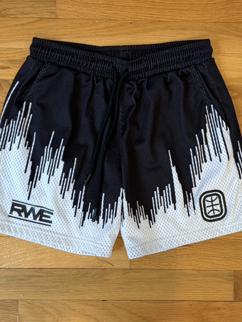 Overtime Youth XL Black/White RWE Mesh Basketball Shorts Drawstring
